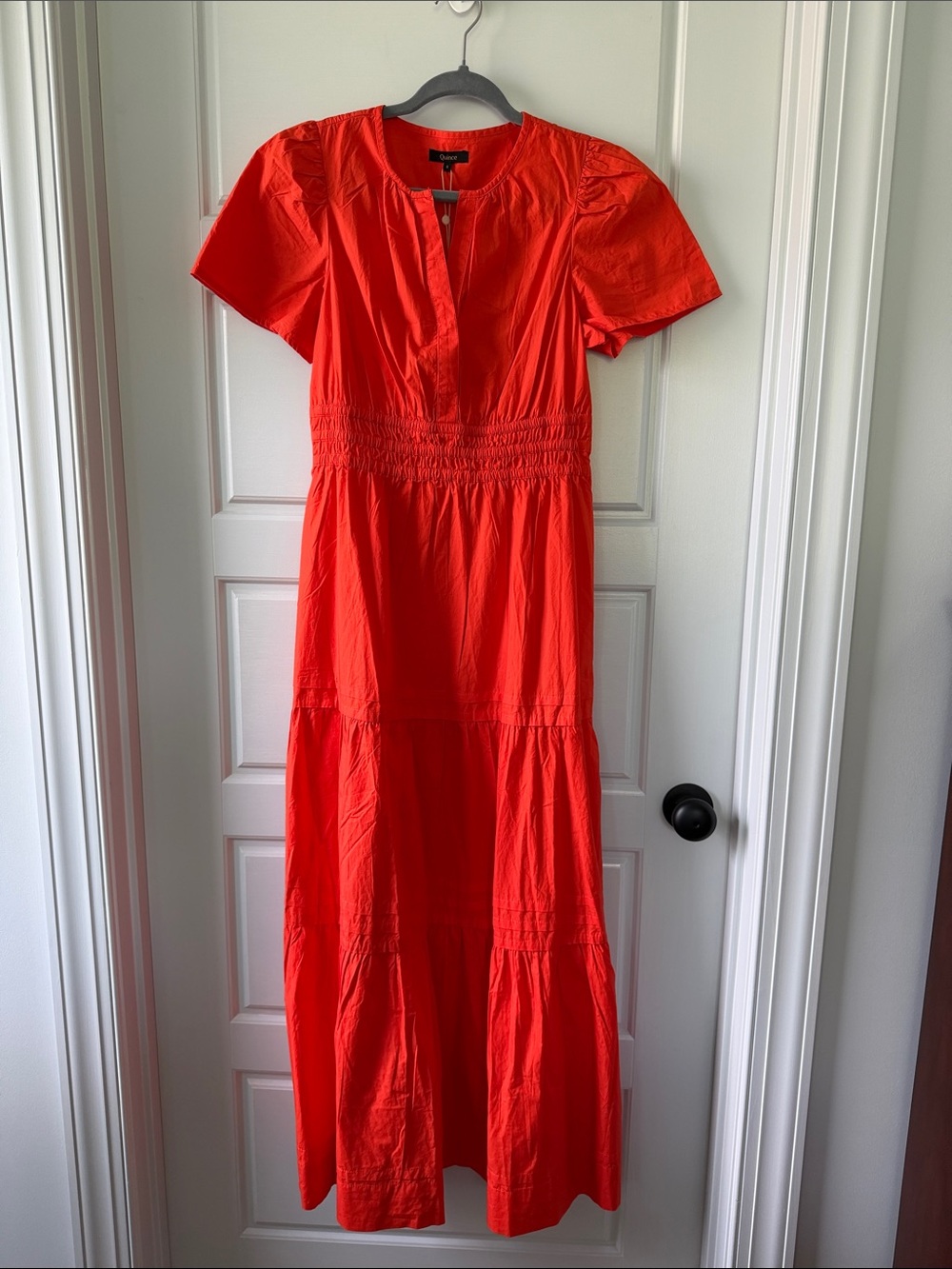 Quince Organic Cotton Poplin Tiered Maxi Dress size Small Vermillion Red